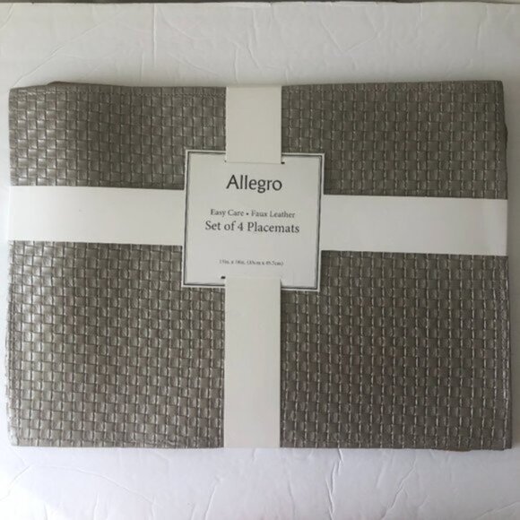 ALLEGRO Set Of 4 Faux Leather Woven Placemats Color Silver Nickel - Picture 2 of 9